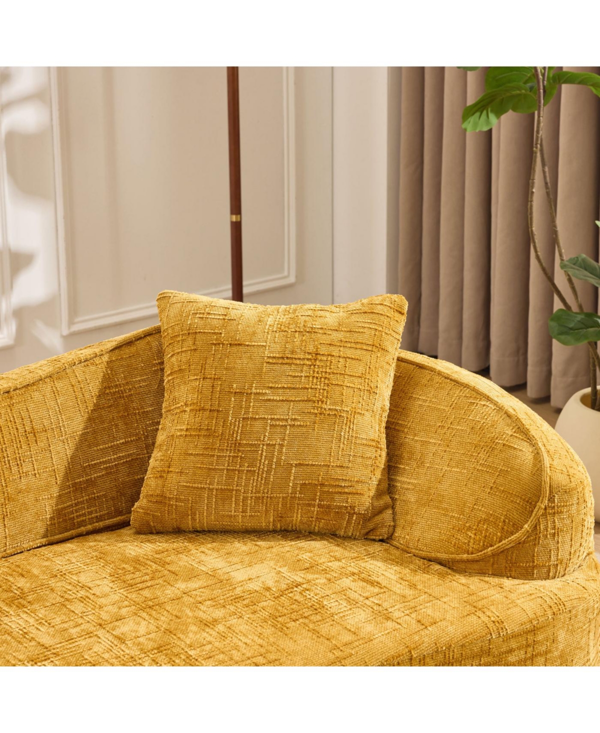 Streamdale Furniture Streamdale Yellow curved two-person sofa with armrests and two pillows