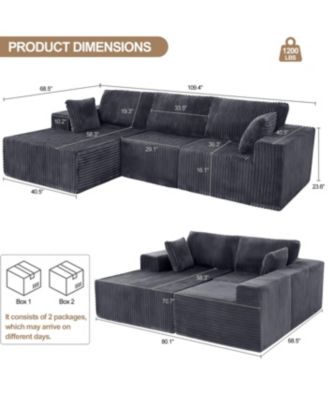 Streamdale Modular Sectional Sofa with Pillow, Cloud Couch with Chaise, L-Shape Sofa, Grey