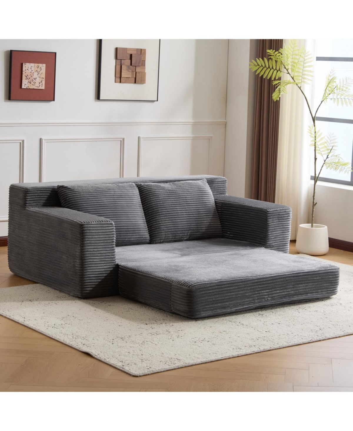 Streamdale Furniture Streamdale Dark Grey Corduroy Loveseat Sofa Bed with Reversible Cushions