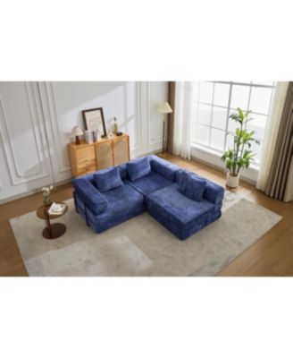 Compression Sofa, Convertible Floor Sofa Bed, Modular Sectional, No Assembly, Chenille, Dark Blue