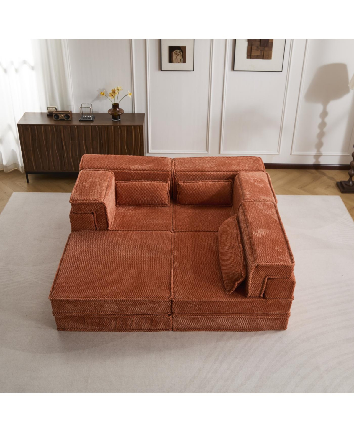 Streamdale Furniture Orange Compression Sofa, Convertible Floor Sofa Bed