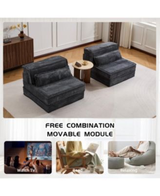 Compression Sofa, Convertible Floor Sofa Bed, Modular Sectional Sofa, Dark Grey