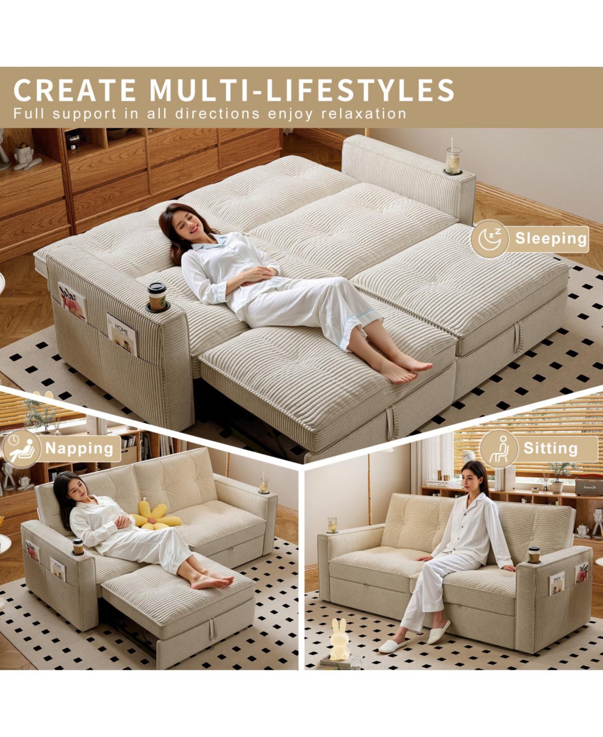 Streamdale Furniture Multi-Functional Convertible Sofa Bed 2-in-1 (for Sitting & Sleeping