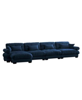 Streamdale L-Shaped Sectional Cloud Sofa, Convertible 4-Seater Modular Couch, Blue
