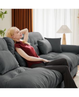 U Shaped Sectional Sofa Cloud Couch with Movable Ottomans, Convertible 4 Seater Grey Velvet Couch.