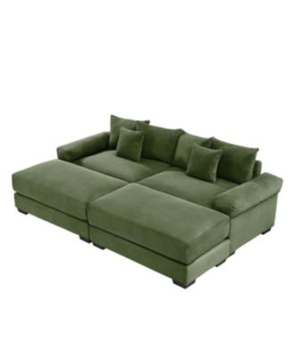Streamdale 92" Oversized Cloud Modular Sectional Couch, Soft Corduroy, Chaise, 6 Pillows, Green