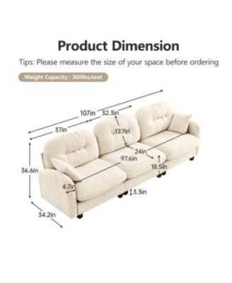 Three-Seater Modular Chenille Sectional Couch with Tufted Cushions - Beige