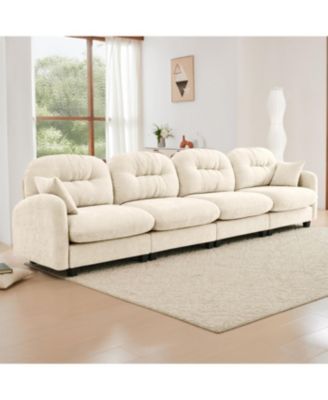 Four-Seater Modular Chenille Sectional Couch with Pillows, Beige