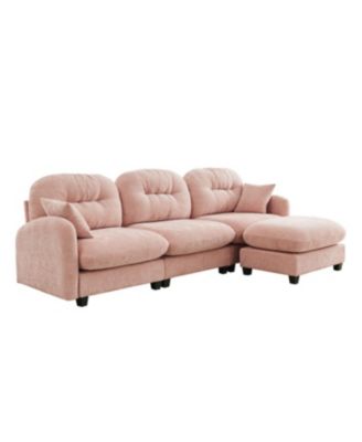 Streamdale Modular L-Shaped Chenille Couch with Ottoman, Pink
