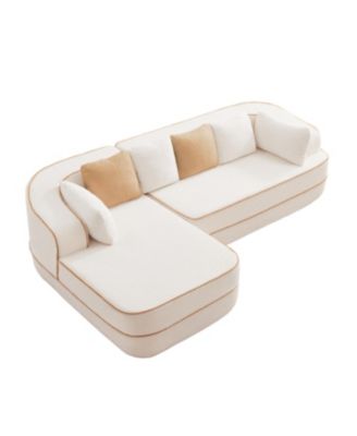 Streamdale White L-Shaped Teddy Fabric Sofa with Chaise - No Assembly Required