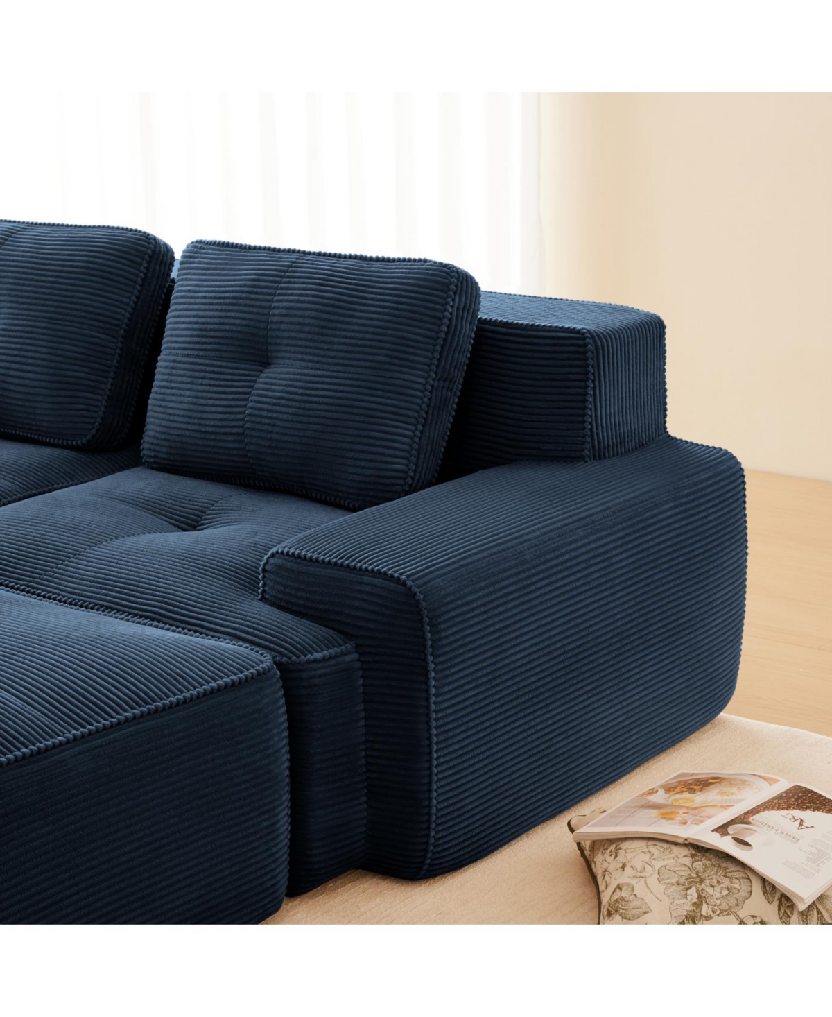 Streamdale Furniture Modern Modular Sectional Sofa, Corduroy Fabric, Oversized 3-Seater Couch, Blue