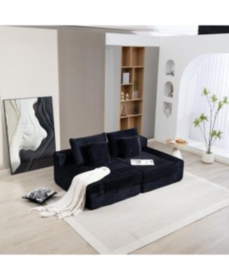 Double Lounge Chaise Cloud Plush Sofa Bed, Upholstered No Assembly Required Black
