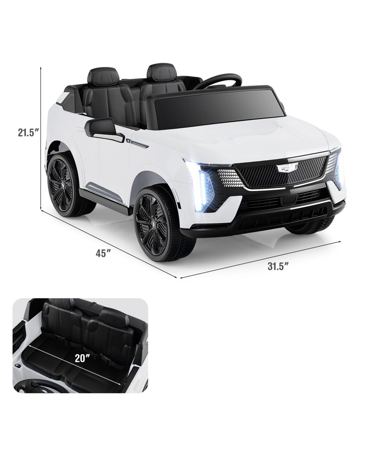 Hongge 24V Licensed Cadillac Two-Seater Ride-On Truck with Remote Control - White