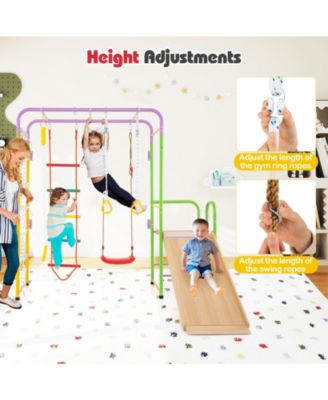 8-in-1 Metal Indoor Jungle Gym Playset with Climbing Bars and Swing