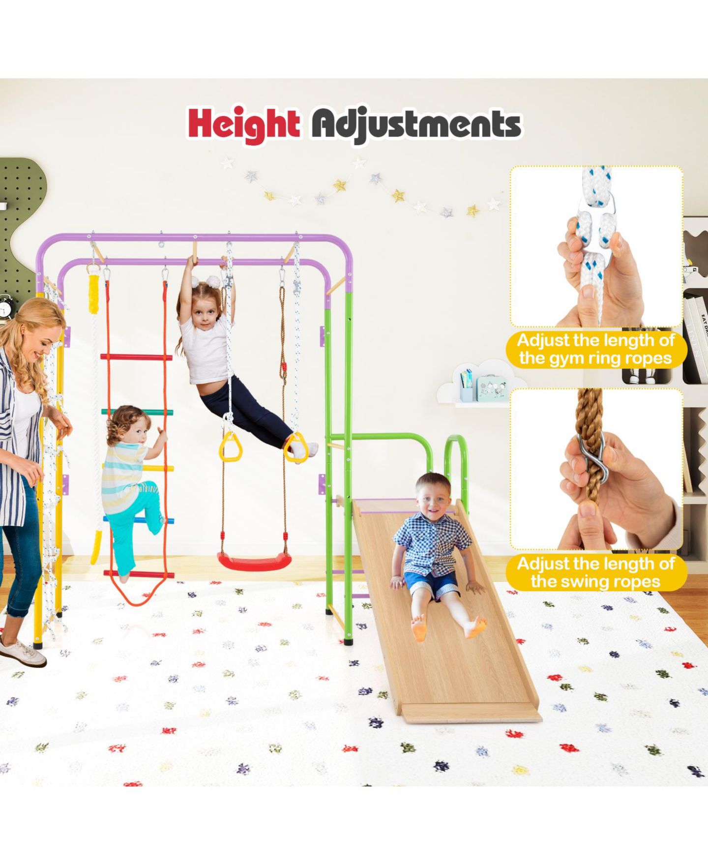 Детский игровой набор HONGGE 8-in-1 Metal Indoor Jungle Gym Playset with Monkey Bars, Climbing Wall, Slide & Swing, Ages 3+ — фото 10