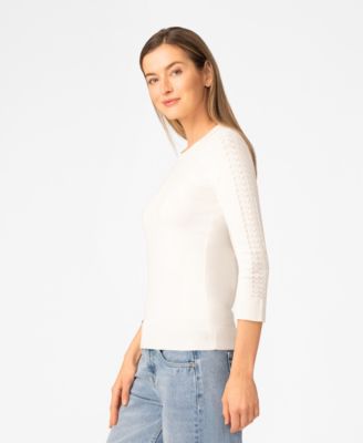 Petite Pointelle-Sleeve Crewneck Sweater