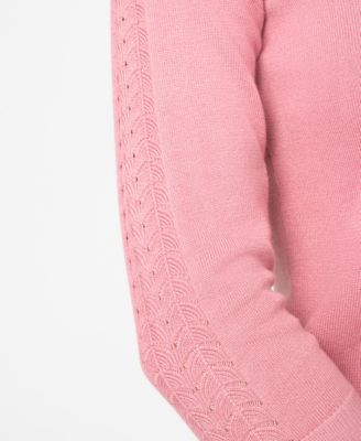 Petite Pointelle-Sleeve Crewneck Sweater