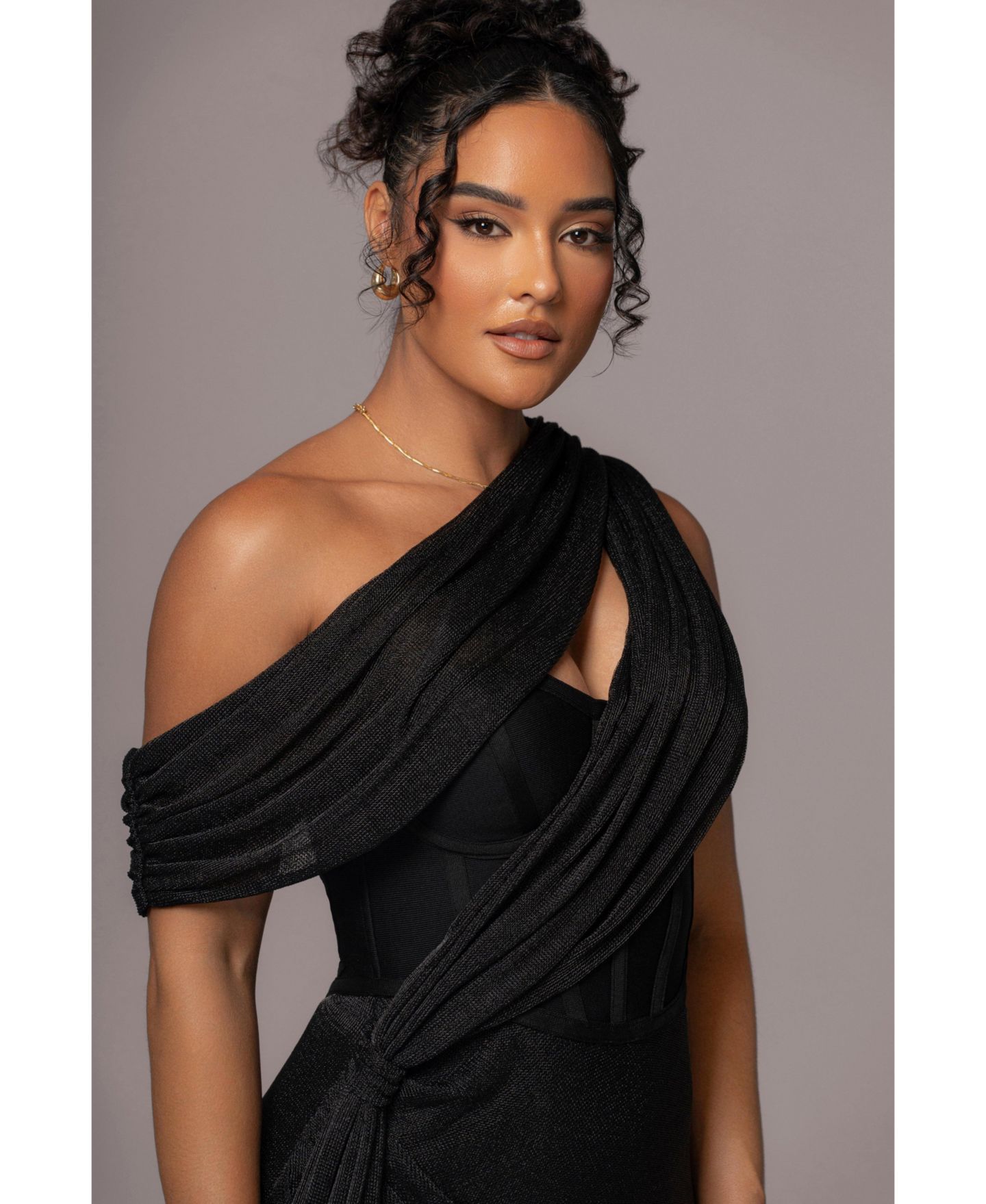 Женское платье JLUXLABEL Metallic Celestina Draped Maxi, цвет: Чёрный — фото 6