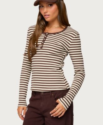 Women's Roma Striped Henley Top