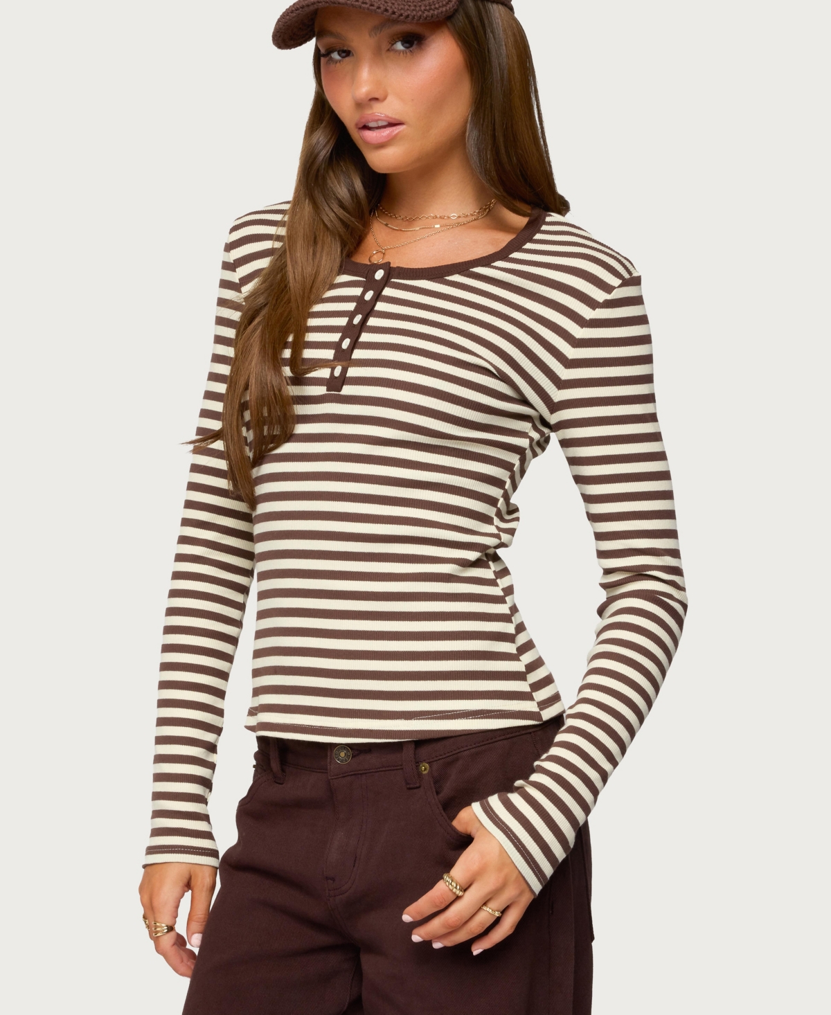 Edikted Women's Roma Striped Henley Top