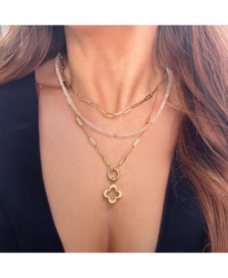 White Topaz Bead Necklace 14K Gold