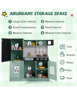 Pretend Play Kitchen Set with Cooking Utensils for Kids Ages 3+ - Green