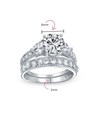 3CT Round Solitaire Heart Shape CZ Cubic Zirconia Promise Ring Set Pave Band Sterling Silver