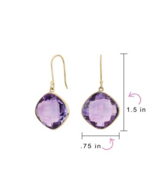 Classic 10K Yellow Gold Natural Purple Amethyst Faceted Briolette Bezel Set Square Dangle Drop Earrings Fish Hook