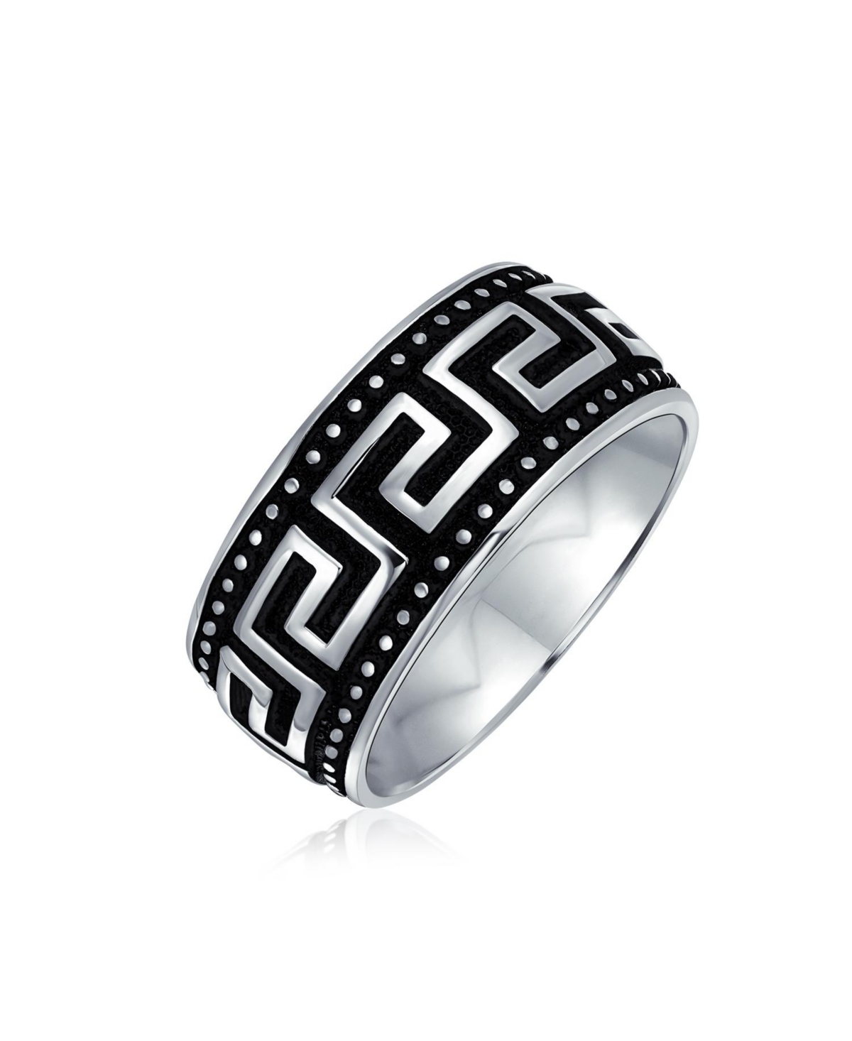 Bling Jewelry Two-Tone Black & Silver Greek Key Design Promise Band Ring Sterling Silver 9MM