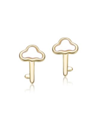 14K Gold Plated with White Mother Of Pearl Cloud Design Stud Earrings For Kids