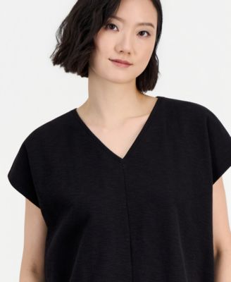 Women's Boxy V-Neck Cap-Sleeve Top