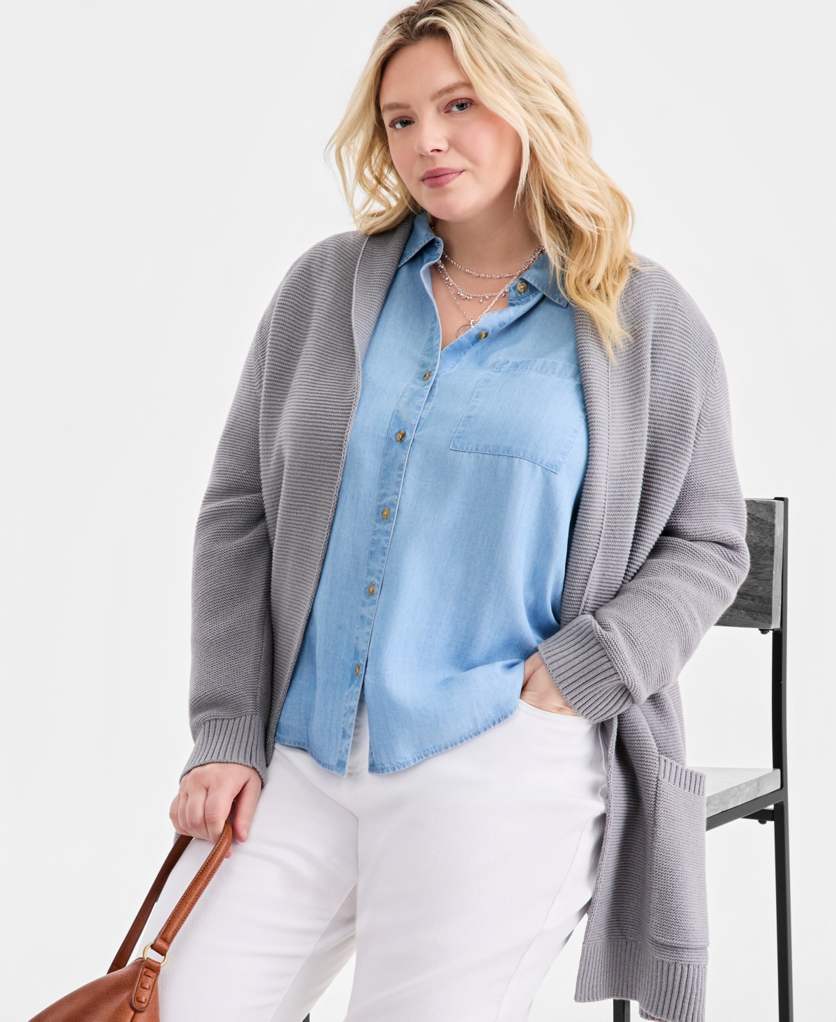 Style & Co Plus Size Open-Front Stitch Cardigan Sweater, Macy's Exclusive
