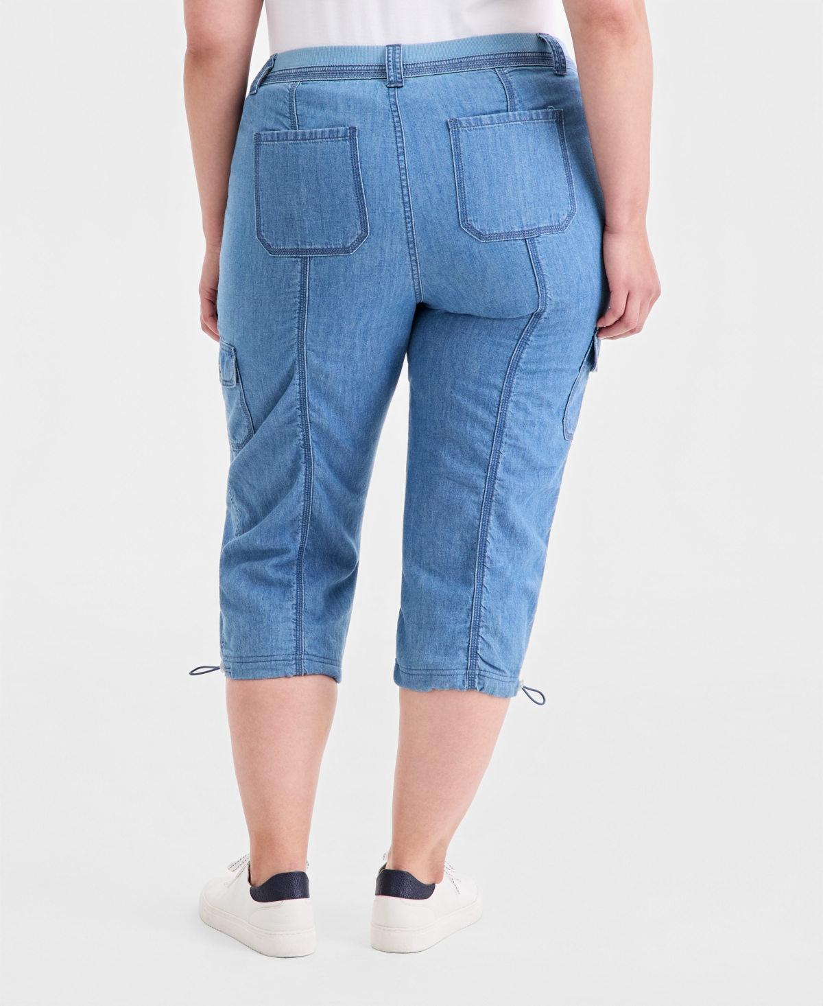 Style & Co Plus Mid-Rise Cotton Chambray Capri Pants, Macy's Exclusive