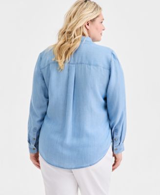 Plus Size Button-Front Chambray Shirt