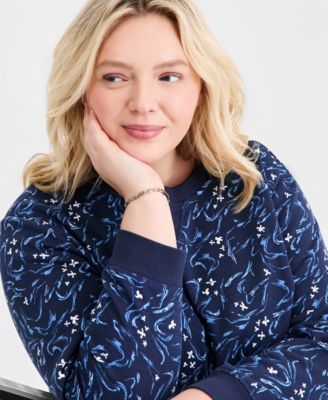 Plus Size Printed Crewneck Fleece Sweatshirt