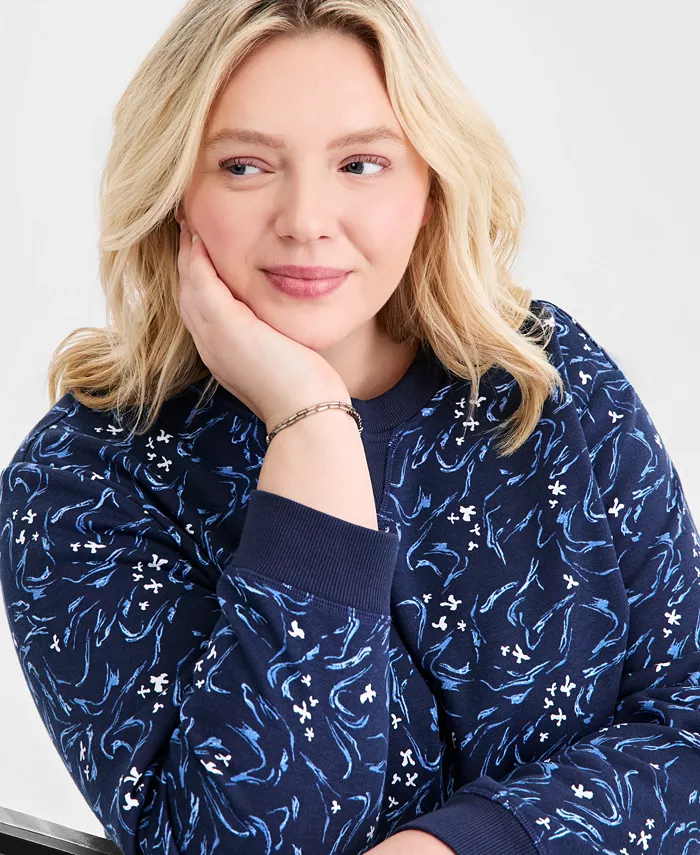 Plus Size Printed Crewneck Fleece Sweatshirt - thumbnail 3