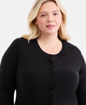 Plus Size Button-Front Long-sleeve Cardigan