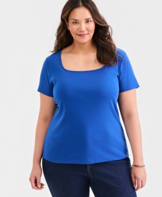 Plus Size Short-Sleeve Square-Neck Tee