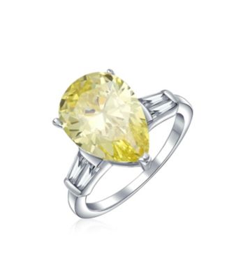 7CT Yellow Pear-Shaped CZ Cubic Zirconia Statement Ring Baguette Side Stones Sterling Silver