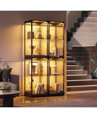 65" Glass Display Cabinet with Doors, Motion LED Light