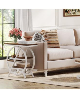 End Table, 3-Tier Faux Marble Side Table with Storage, Wood Narrow Sofa Side Table, Modern Nightstand and Bedside Table