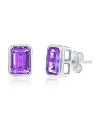 Sterling , Birthstone Rectangle CZ Studs