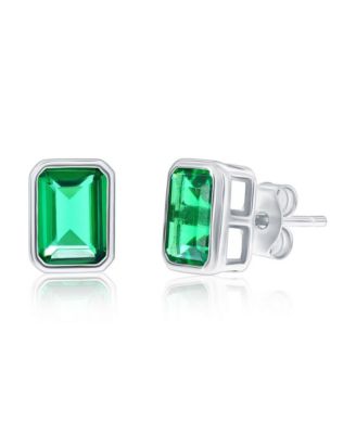 Sterling Silver, Birthstone Rectangle CZ Studs