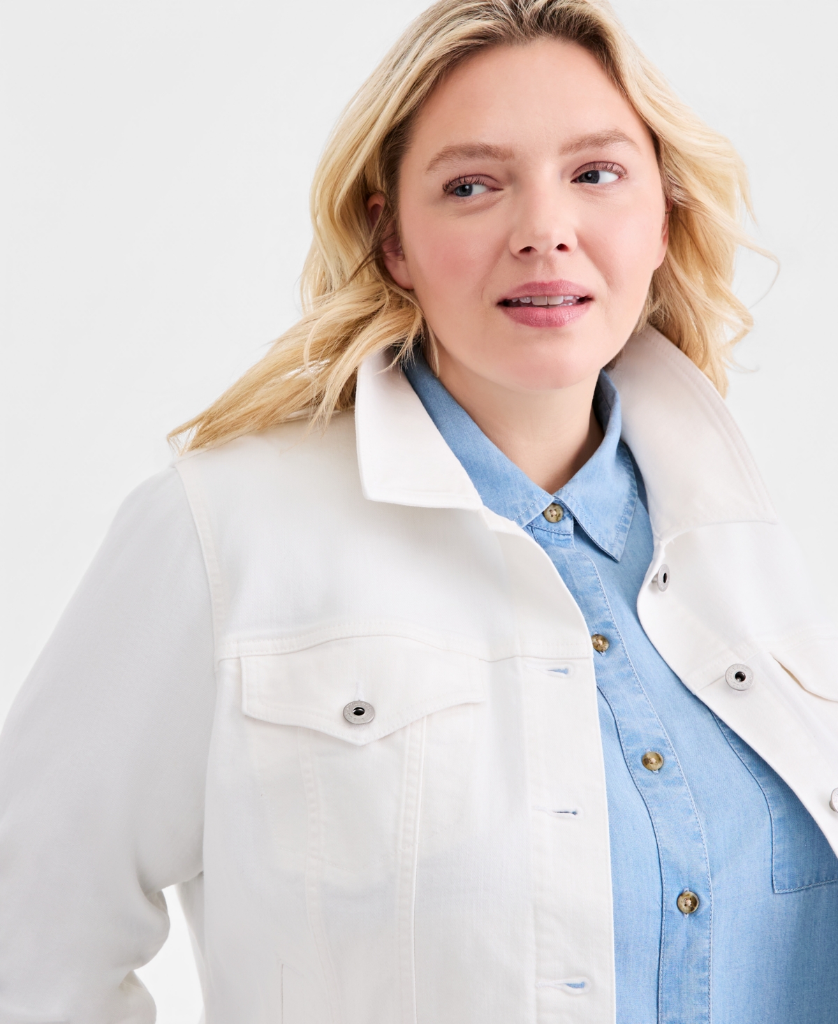 Style & Co Plus Classic Button-Front Denim Jacket, Macy's Exclusive