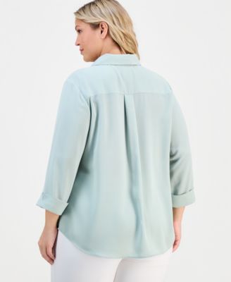 Plus Size Collared Button-Front Shirt 