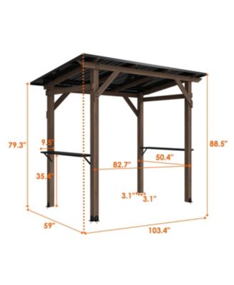 8.6x5 FT Cedar Wood & Galvanized Steel Roof Gazebo with Shelves Umbrellas Canopies & Awnings