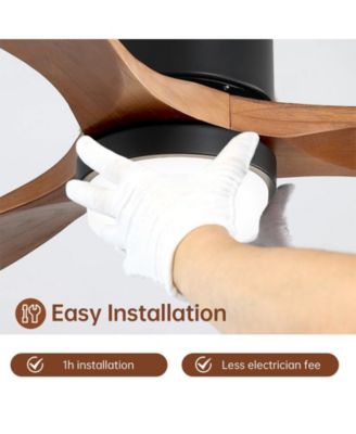 52-inch Modern Black 3-Blade Light Ceiling Fan with Remote Control and Supporting Mobile Device Connection