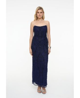 Women's Embellished Sequin Beaded Maxi Strapless Dress
