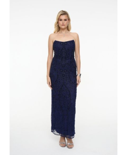 Женское платье BEAUUT Embellished Sequin Beaded Maxi Strapless, цвет: Ночной синий