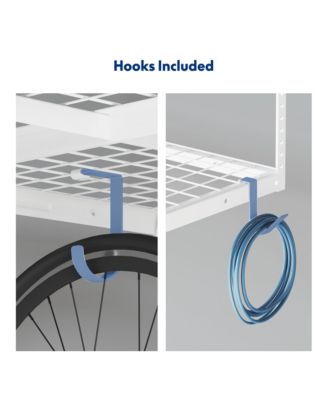 OHK38-E 36″ W × 96″ D Adjustable-Height Overhead Garage Storage Rack with 8 Hooks (White)